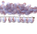 5x7mm Frosted blue purple teardrops czech glass beads, 50pc