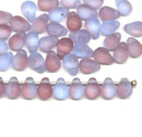 4x6mm Frosted glass blue purple small drops czech teardrop beads 50Pc
