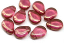 13x10mm Large flat pink puffy drops czech glass beads 10Pc