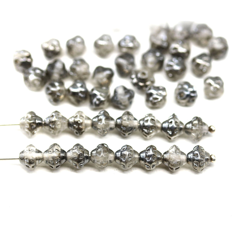 6mm Fancy small bicone beads light grey metallic luster 50Pc