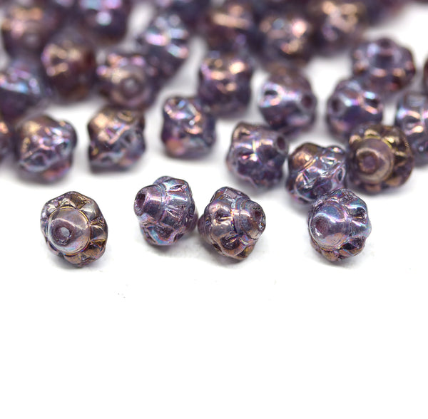 6mm Fancy small bicone beads purple metallic luster 50Pc