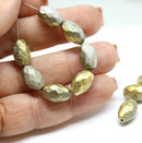 12x8mm Gray barrel golden flakes Czech glass fire polished oval beads, 6Pc