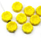 14mm Yellow pansy flower, Czech glass flat daisy pressed beads - 8Pc