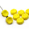 14mm Yellow pansy flower, Czech glass flat daisy pressed beads - 8Pc