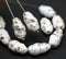 16x9mm White Czech glass oval barrel beads, 10Pc