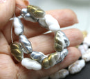 16x9mm White Czech glass oval barrel beads, 10Pc