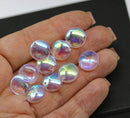 12mm Crystal clear lentil czech glass beads, AB finish top drilled rondelles - 10pc