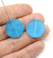 9mm Frosted blue coin czech glass beads pair tablet shape 2pc