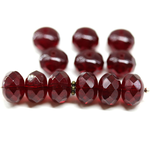 7x11mm Very dark red rondelle Czech glass beads fire polished, 8pc