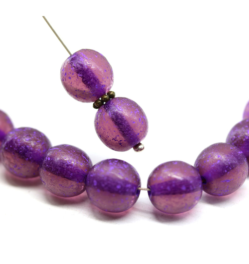 10mm Dark purple pink wash round czech glass druk beads, 10pc