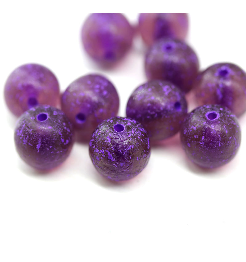 10mm Dark purple pink wash round czech glass druk beads, 10pc