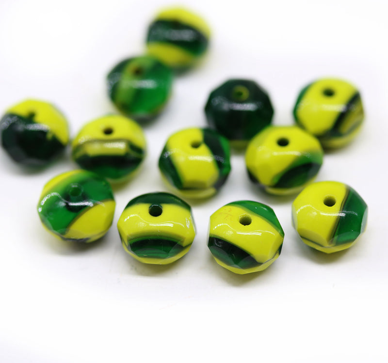 6x8mm Yellow green fire polished gemstone cut rondelle beads - 12pc