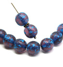 10mm Dark purple blue wash round czech glass druk beads, 10pc