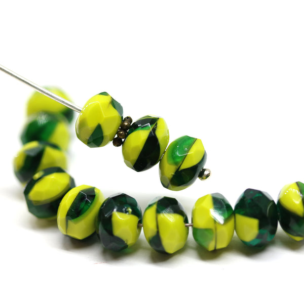 6x8mm Yellow green fire polished gemstone cut rondelle beads - 12pc