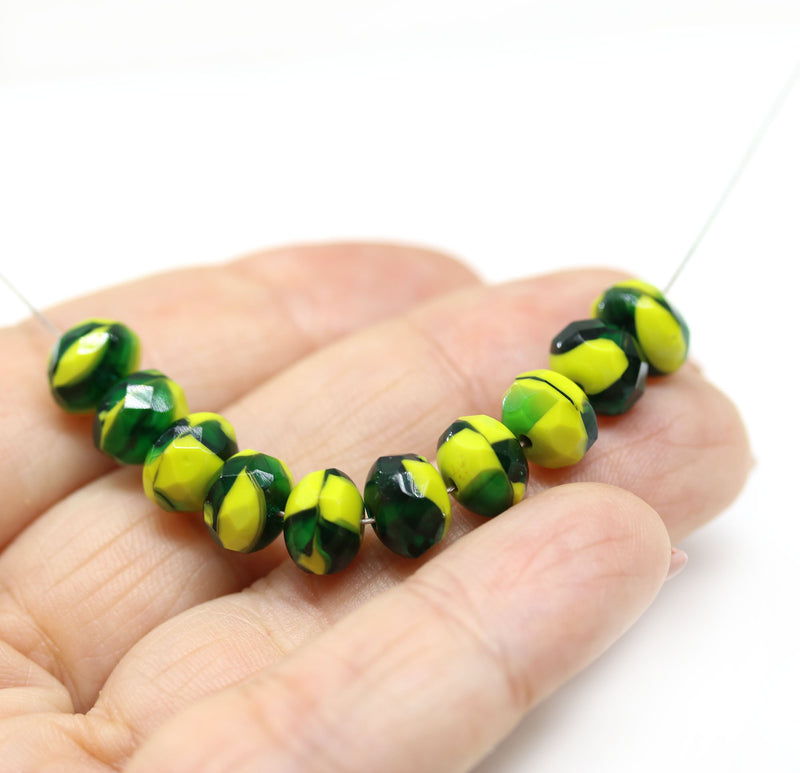 6x8mm Yellow green fire polished gemstone cut rondelle beads - 12pc