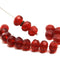6x8mm Frosted red Czech glass fire polished rondelle beads - 8Pc