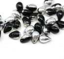 6x9mm Black silver czech glass top drilled teardrops 30pc