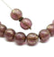 10mm Dark purple gold wash round czech glass druk beads, 10pc