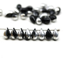 6x9mm Black silver czech glass top drilled teardrops 30pc