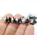 6x9mm Black silver czech glass top drilled teardrops 30pc
