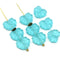 11x13mm Frosted blue czech glass maple leaf beads, 10pc