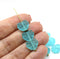 11x13mm Frosted blue czech glass maple leaf beads, 10pc