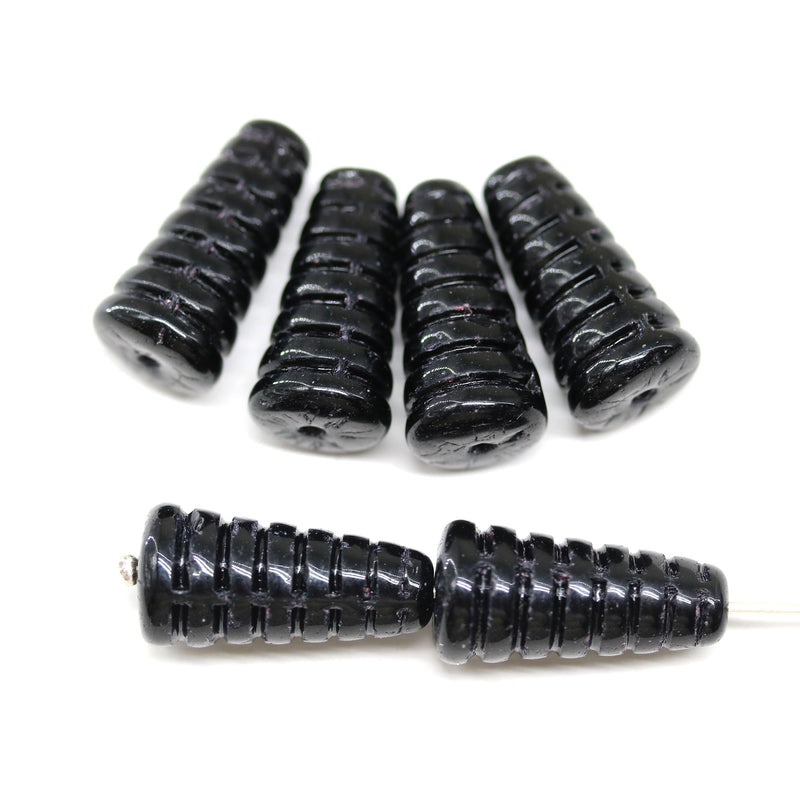 19x10mm Black large cone czech glass beads 6pc
