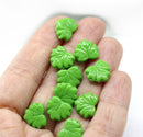 11x13mm Green maple leaf Czech glass beads 10pc