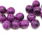 8mm Black with bright pink rustic finish round czech glass druk beads, 15Pc