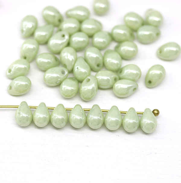 5x7mm Sage green czech teardrop beads 40pc