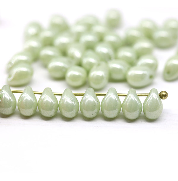5x7mm Sage green czech teardrop beads 40pc