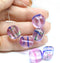 15mm Large pink cube Czech glass beads, blue green stripes, 4pc