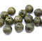 8mm Black with old gold rustic finish round czech glass druk beads, 15Pc