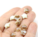 10mm Beige brown czech glass flower caps, 10Pc