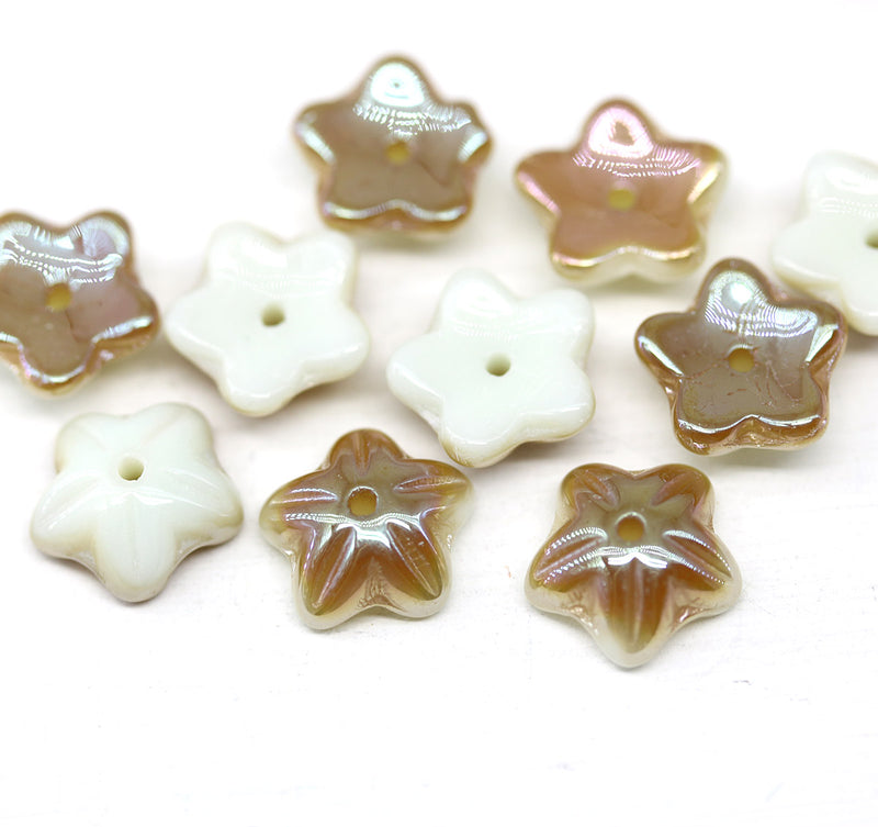 10mm Beige brown czech glass flower caps, 10Pc