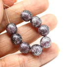 10mm Dark purple silver wash round czech glass druk beads, 10pc