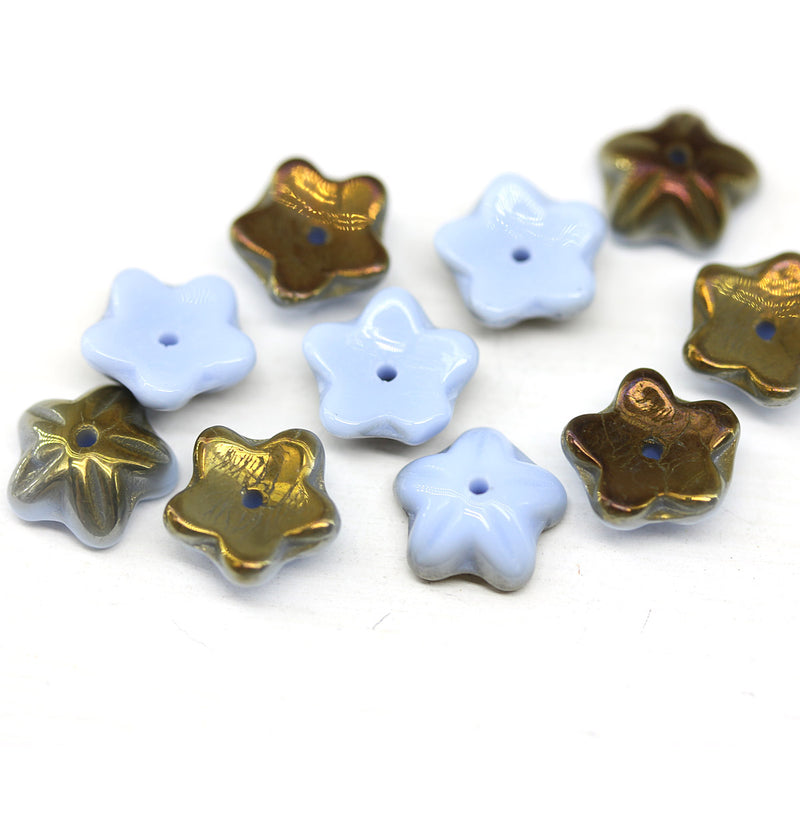 10mm Blue with luster czech glass flower caps, 10Pc