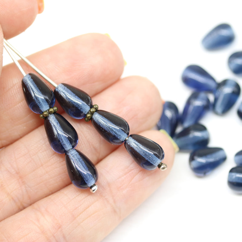 10x6mm Montana blue teardrop czech glass pear beads 20pc