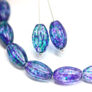 14x8mm Green purple on clear oval Large czech glass barrel beads, 8Pc