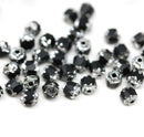 4mm Black glass cathedral czech glass beads, silver ends 50Pc