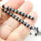 4mm Black glass cathedral czech glass beads, silver ends 50Pc