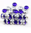 4x7mm Dark blue silver Czech glass rondelle beads 25pc
