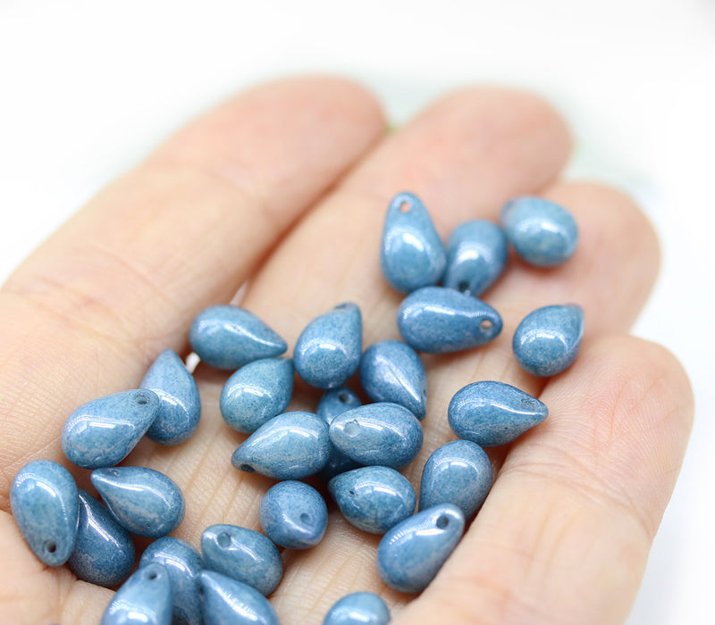 6x9mm Montana blue czech glass teardrop beads 30pc