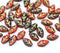 10x6mm Red leaf beads, Czech glass golden inlays - 40pc