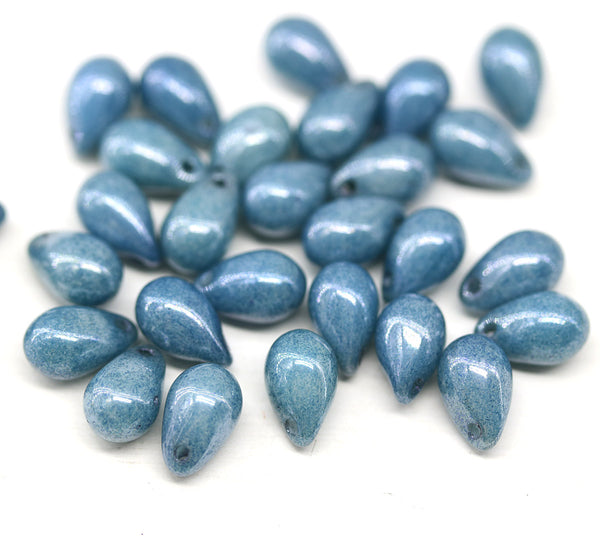 6x9mm Montana blue czech glass teardrop beads 30pc