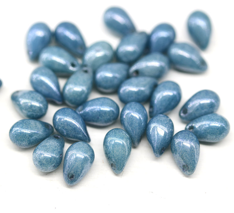 6x9mm Montana blue czech glass teardrop beads 30pc