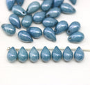 6x9mm Montana blue czech glass teardrop beads 30pc