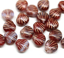 9mm Red glass shell beads gold wash Czech beach seashell beads - 20Pc