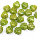 9mm Green glass shell beads gold wash Czech beach seashell beads - 20Pc