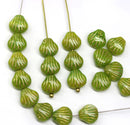 9mm Green glass shell beads gold wash Czech beach seashell beads - 20Pc